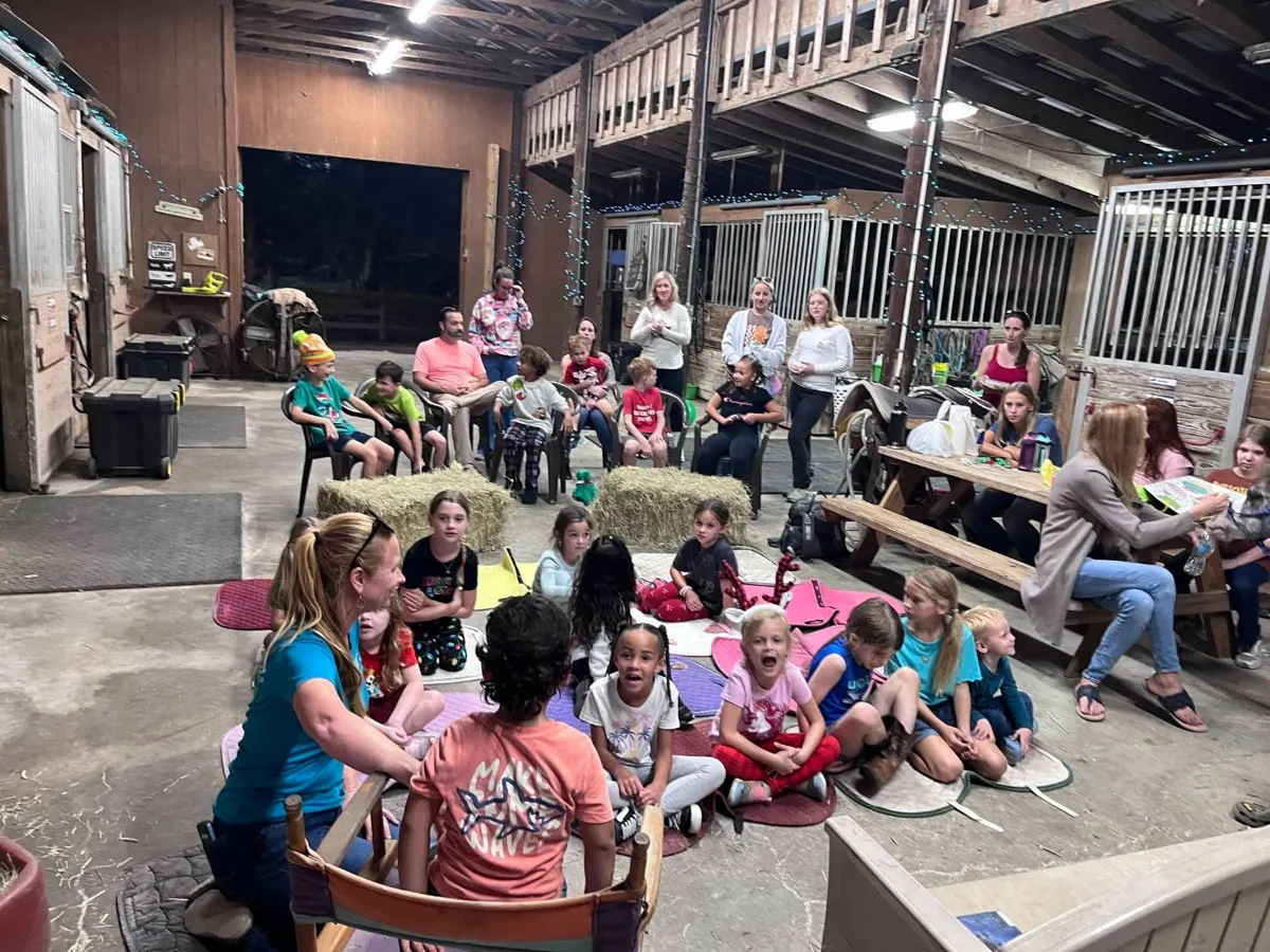 Families gathered for storytime at the barn